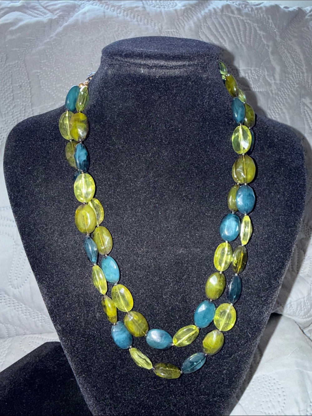 Double-Strand Blue and Yellow Bead Necklace